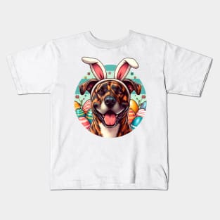 Treeing Tennessee Brindle Enjoys Easter with Bunny Ears Kids T-Shirt